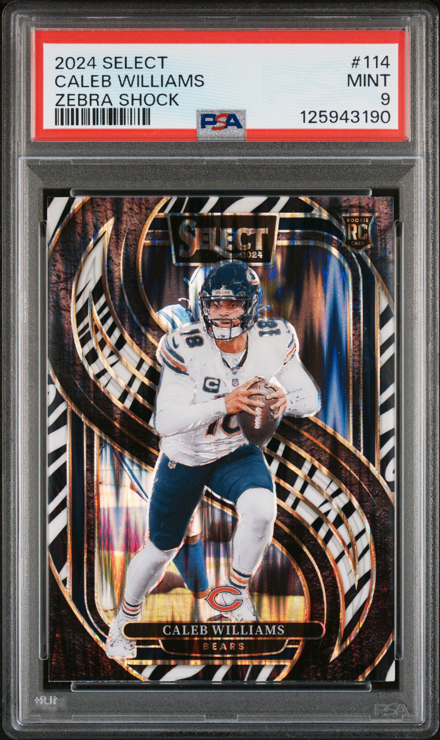Caleb Williams 2024 Panini Select Rookie #114 Zebra Shock PSA 9 Mint