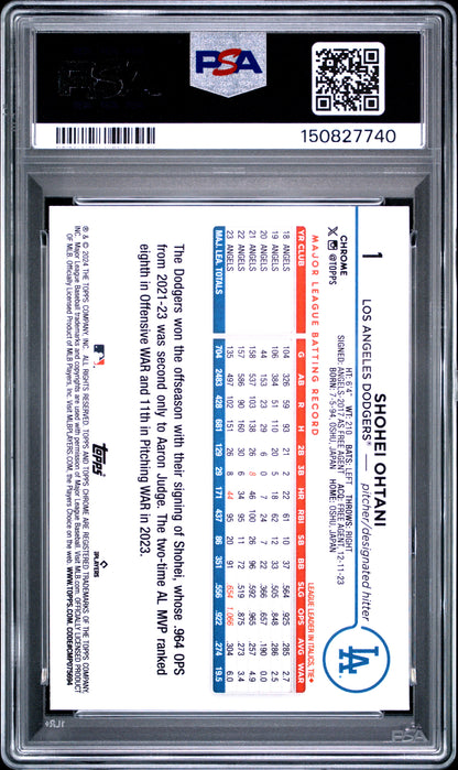 Shohei Ohtani 2024 Topps Chrome Purple Sonar Refractor #79/275 PSA 9 Mint