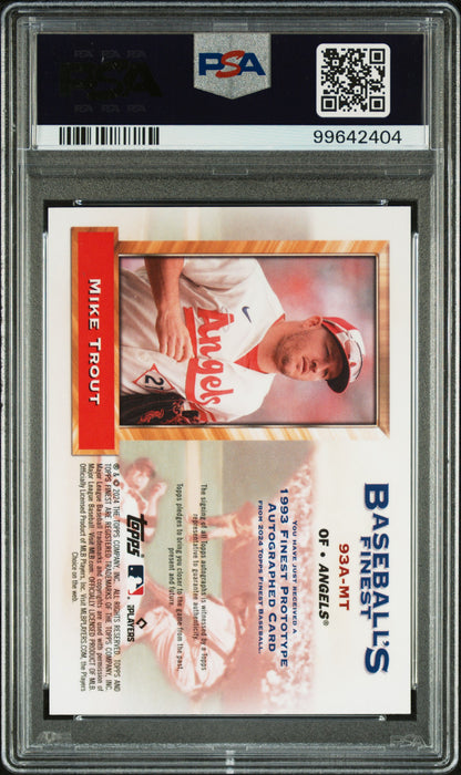 Mike Trout 2024 Topps Finest 1993 Prototype Orange Refractor Auto #20/25 PSA 10 Auto 10