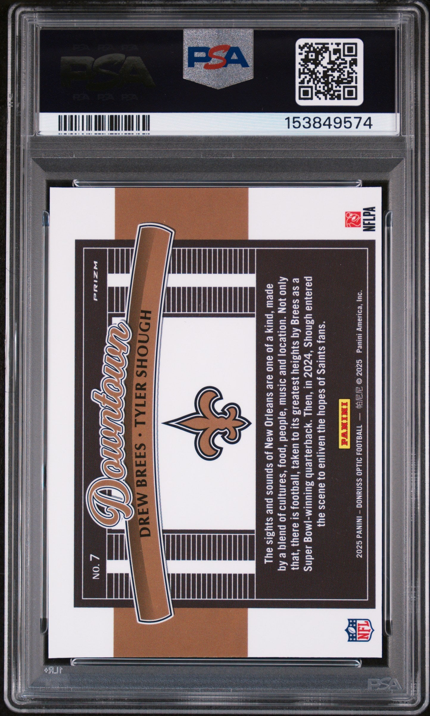 Drew Brees + Tyler Shough 2025 Donruss Optic Downtown Duos PSA 8 Nm-Mint