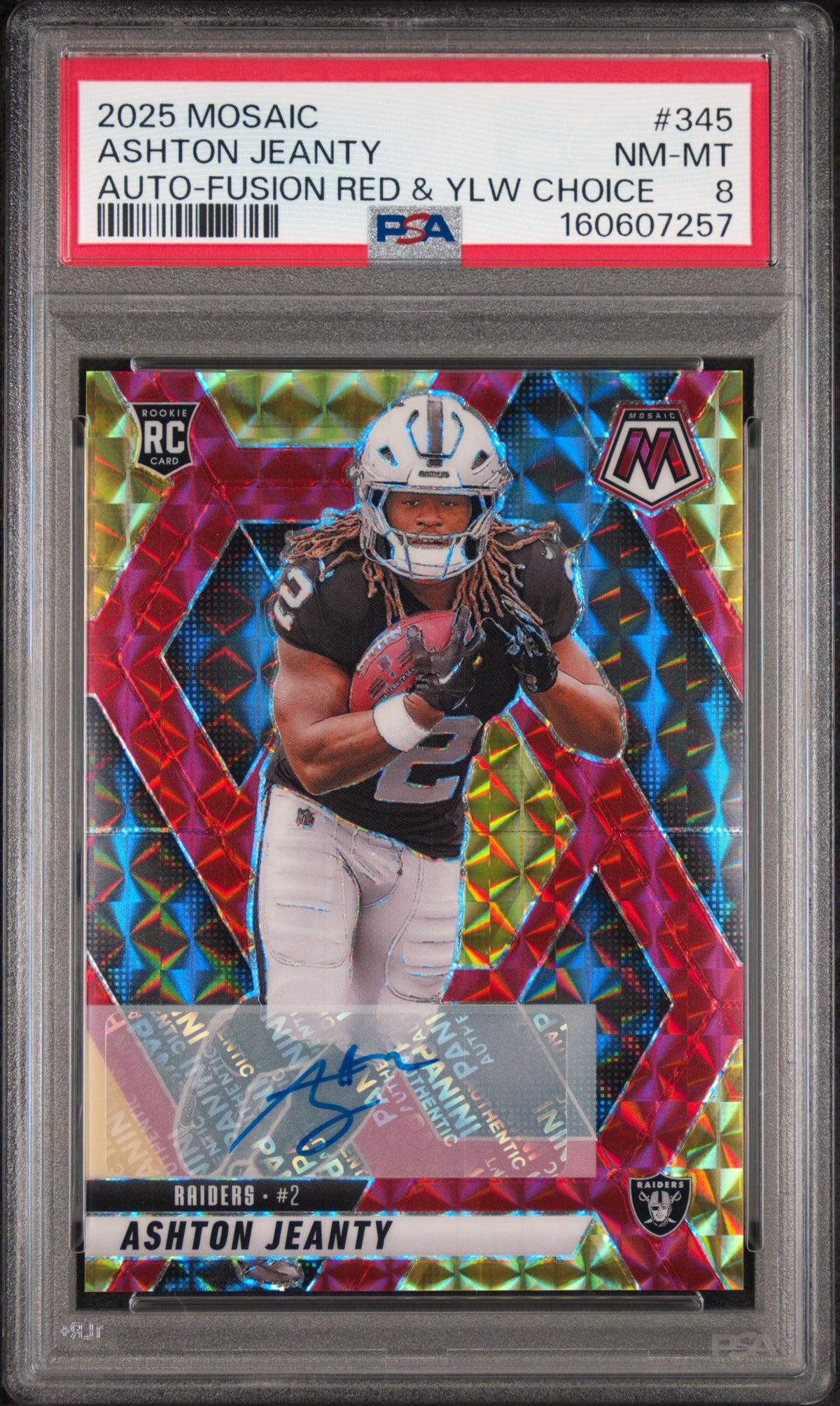 Ashton Jeanty 2025 Panini Mosaic Red Yellow Choice Auto PSA 8 Nm-Mint