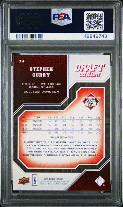 Steph Curry 2009 Upper Deck Draft Edition Rookie #34 PSA 10 Gem Mint