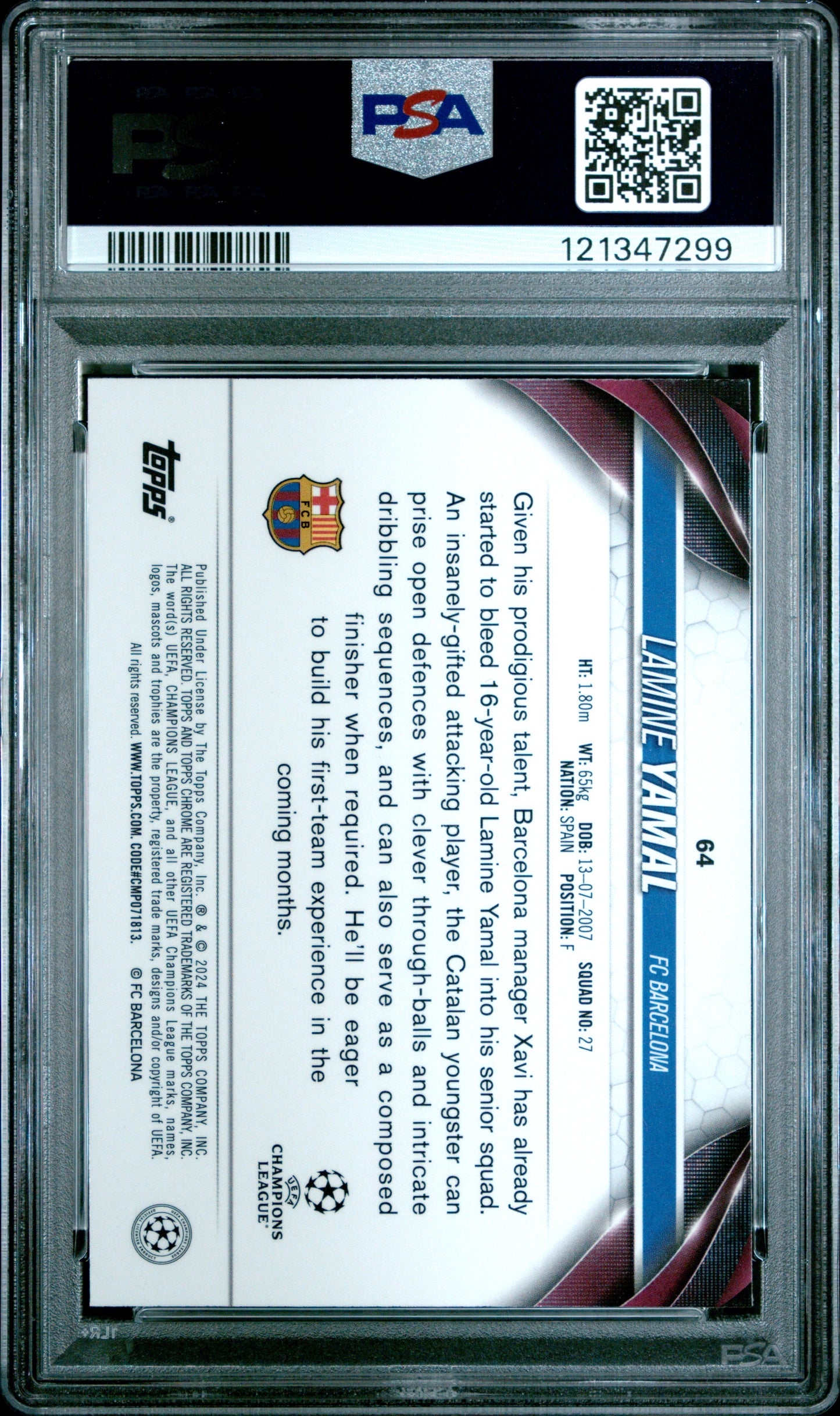 Lamine Yamal 2023 Topps Chrome UCC Rookie #64 PSA 10 Gem Mint