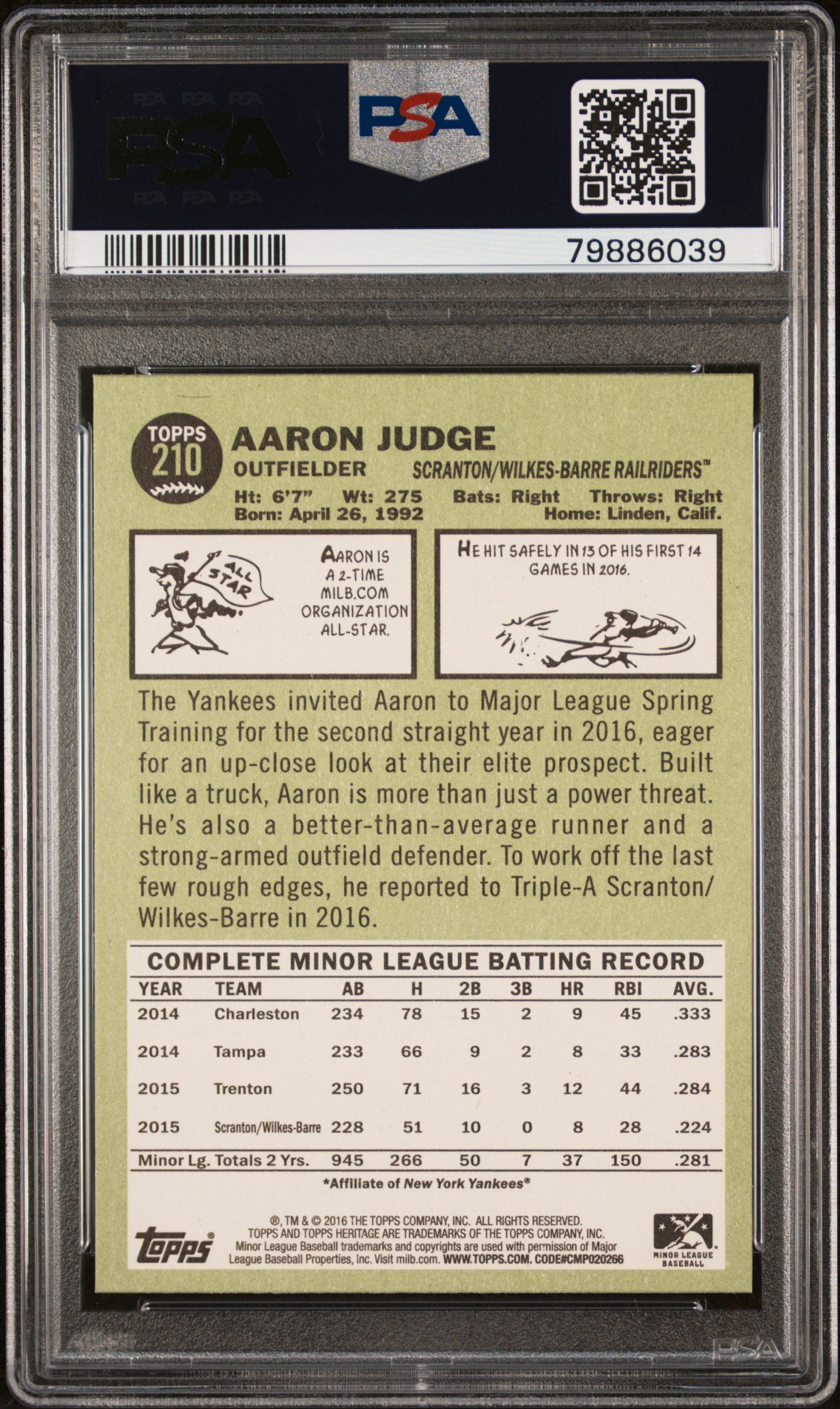 Aaron Judge 2016 Topps Heritage Minor League #210 PSA 9 Mint 6039