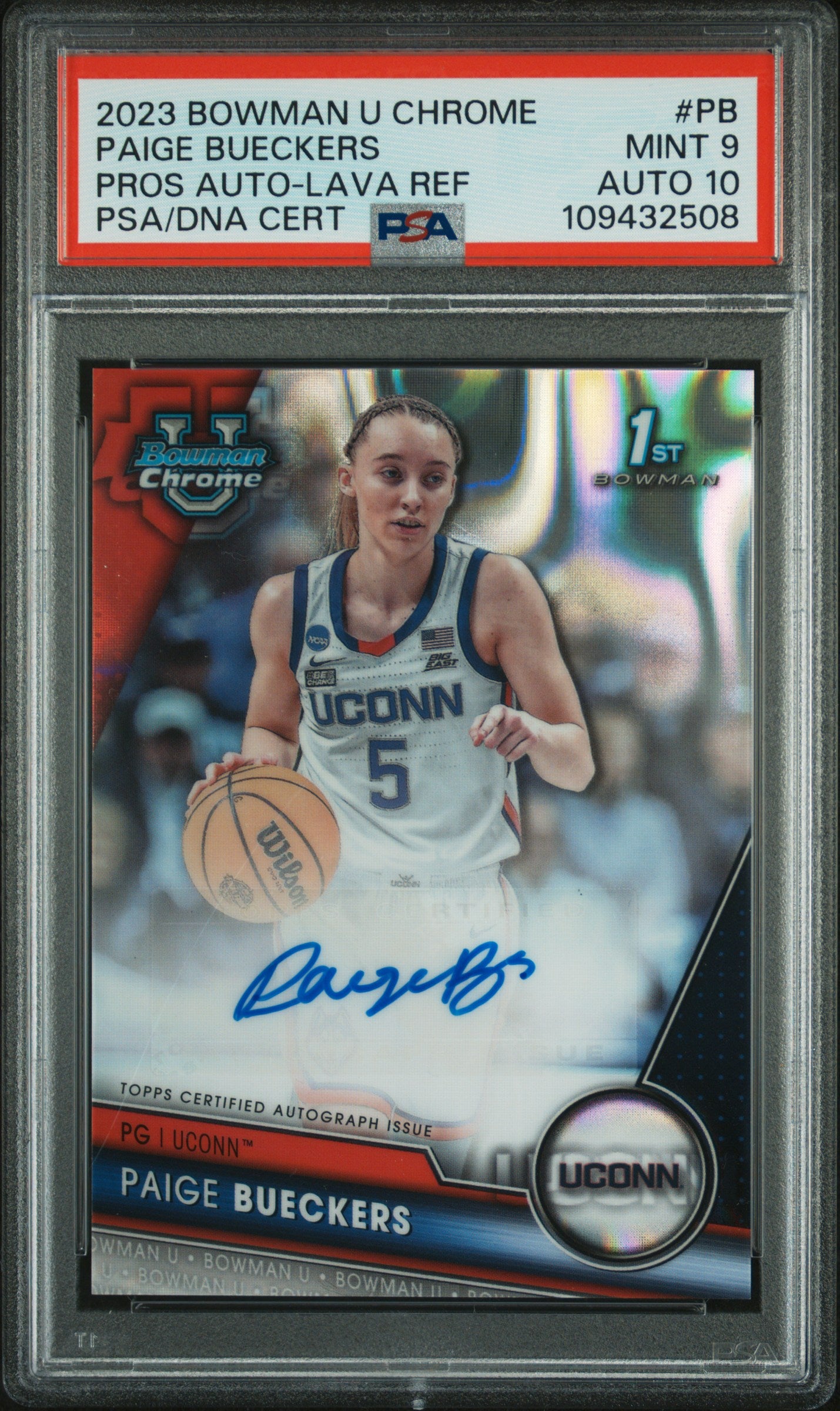Paige Bueckers 2023 Bowman Chrome University Lava Refractor Auto #188/199 PSA 9 Auto 10
