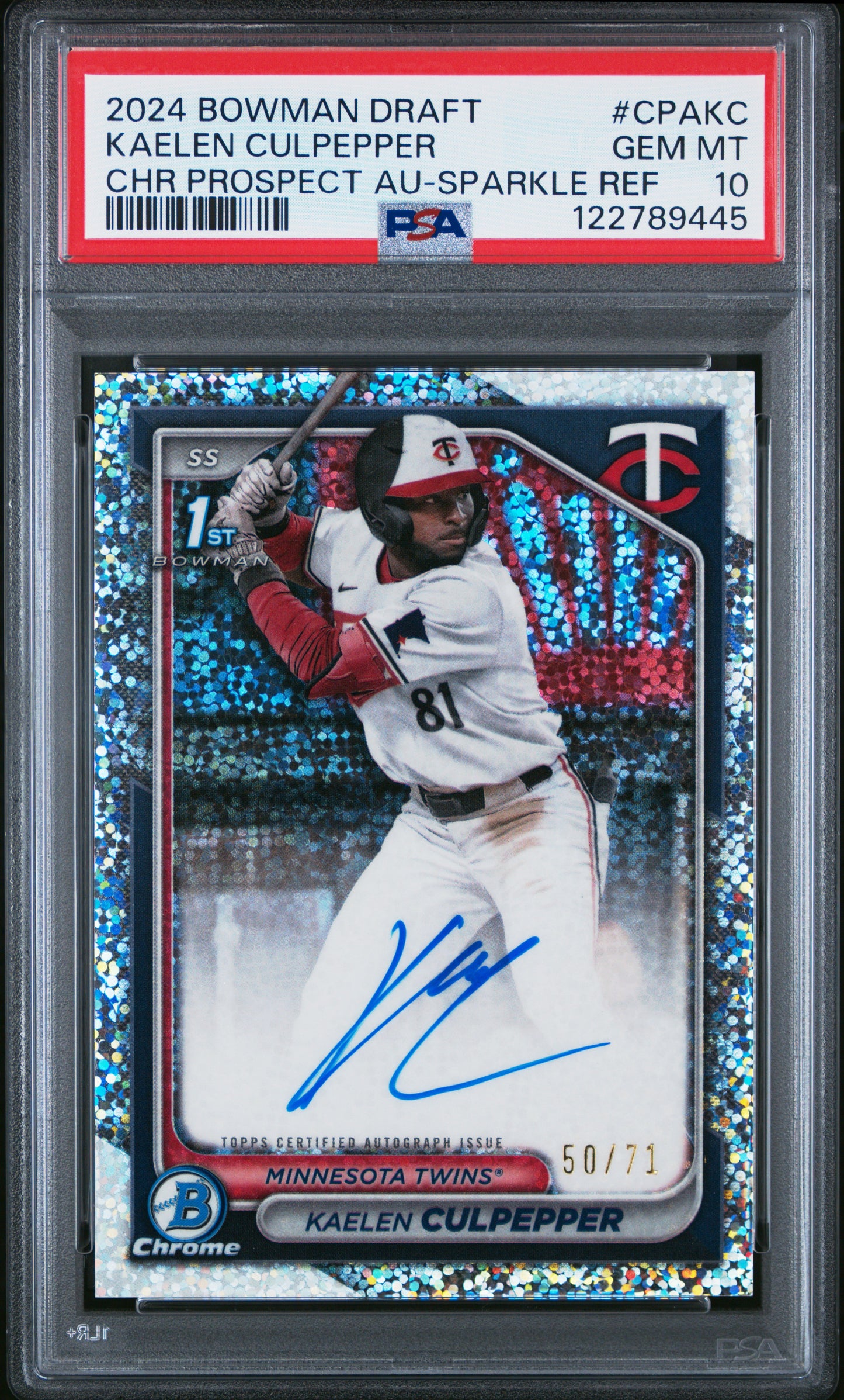 Kaelen Culpepper 2024 Bowman Chrome Draft Sparkle Refractor Auto #50/71 PSA 10 Gem Mint