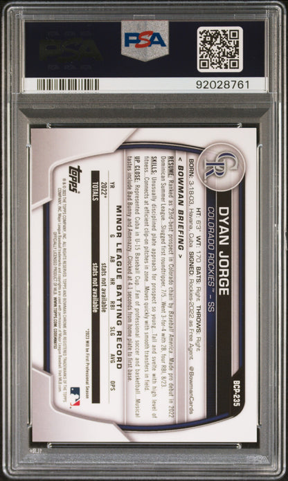 Dyan Jorge 2023 Bowman Chrome Sapphire Red #5/5 PSA 10 Gem Mint