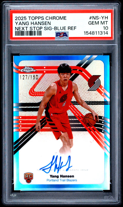 Yang Hansen 2025 Topps Chrome Next Stop Blue Autograph #127/150 PSA 10 Gem Mint