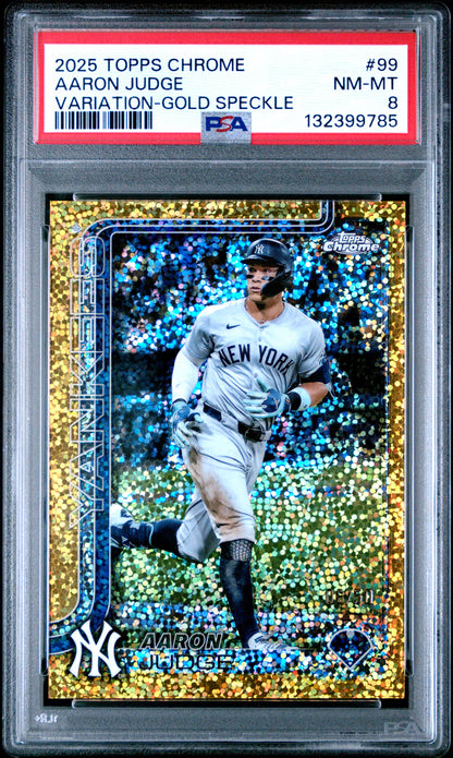 Aaron Judge 2025 Topps Chrome #99 Gold Speckle Variation #6/50 PSA 8 Nm-Mint