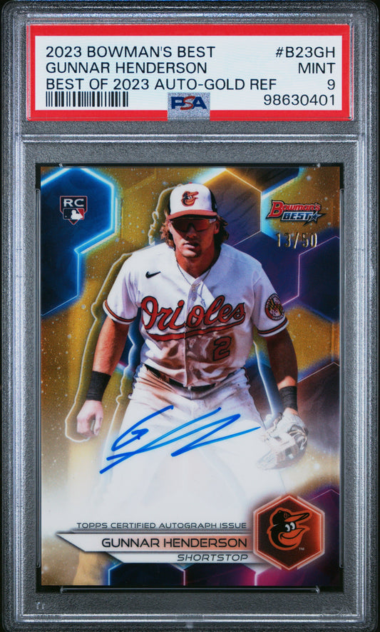 Gunnar Henderson 2023 Bowmans Best Gold Autograph #13/50 PSA 9 Mint