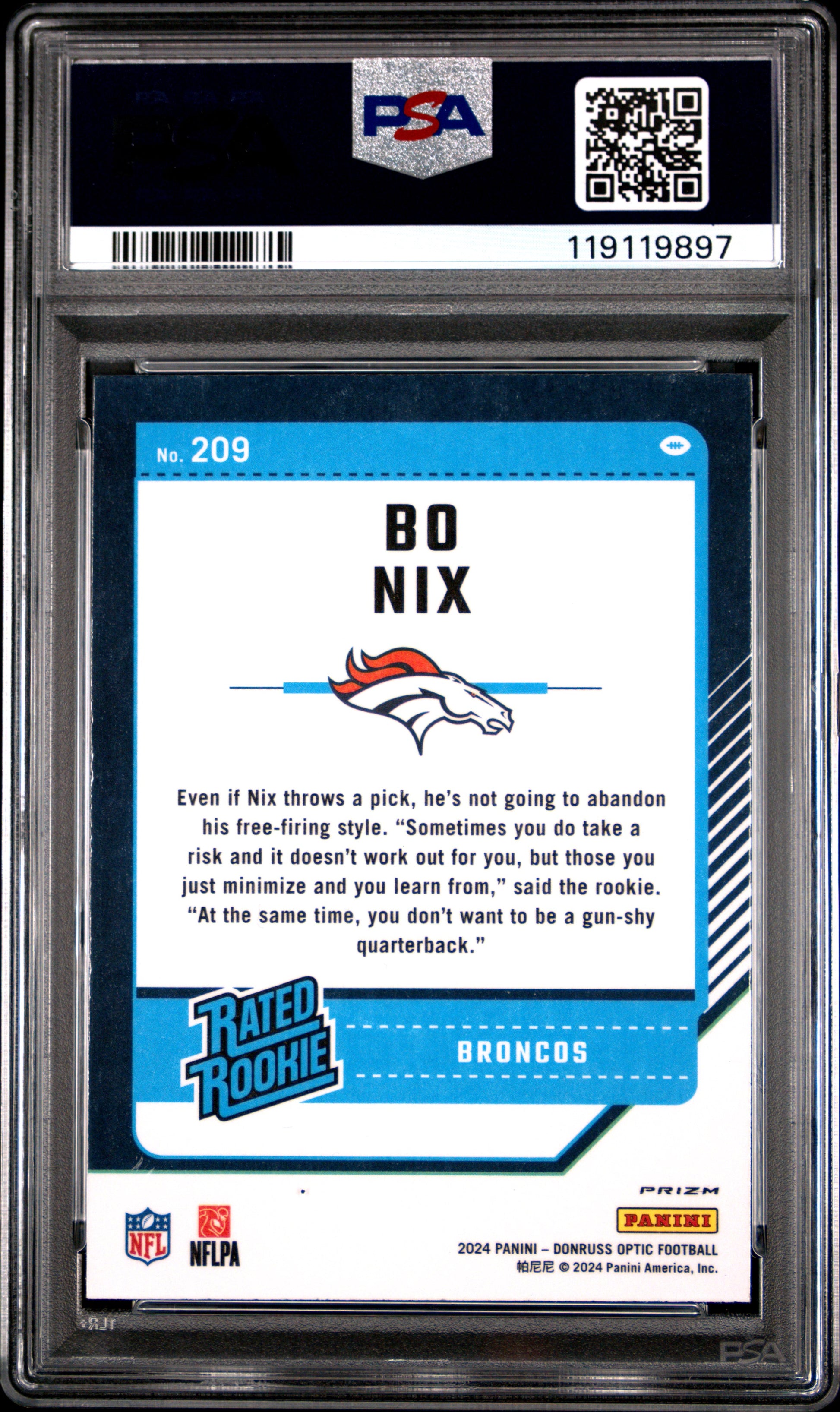 Bo Nix 2024 Donruss Optic Rookie #209 Stars Parallel PSA 10 Gem Mint