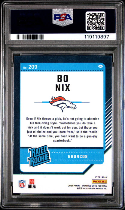 Bo Nix 2024 Donruss Optic Rookie #209 Stars Parallel PSA 10 Gem Mint