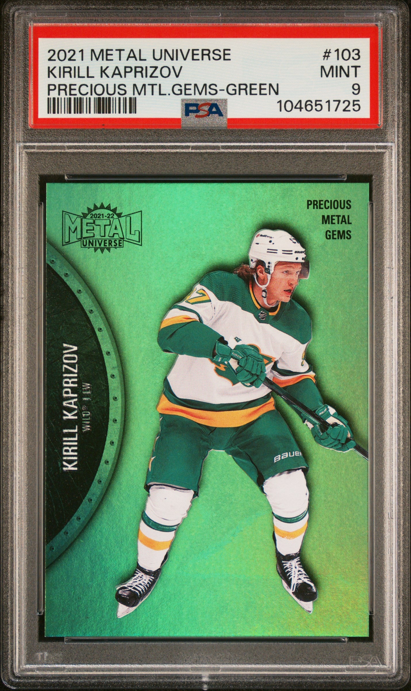 Kirill Kaprizov 2021 Metal Universe Precious Metal Gems Green #4/100 PSA 9 Mint
