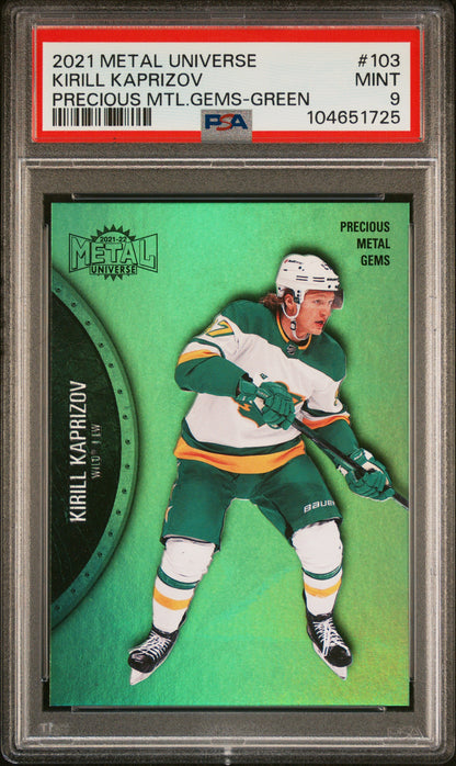 Kirill Kaprizov 2021 Metal Universe Precious Metal Gems Green #4/100 PSA 9 Mint