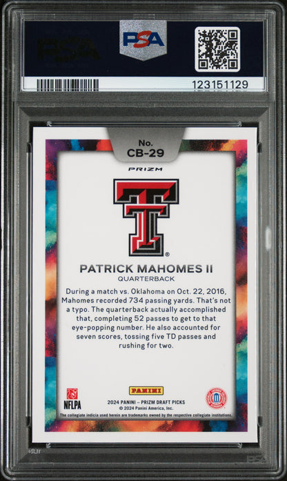 Patrick Mahomes 2024 Panini Prizm Draft Black Color Blast PSA 9 Mint