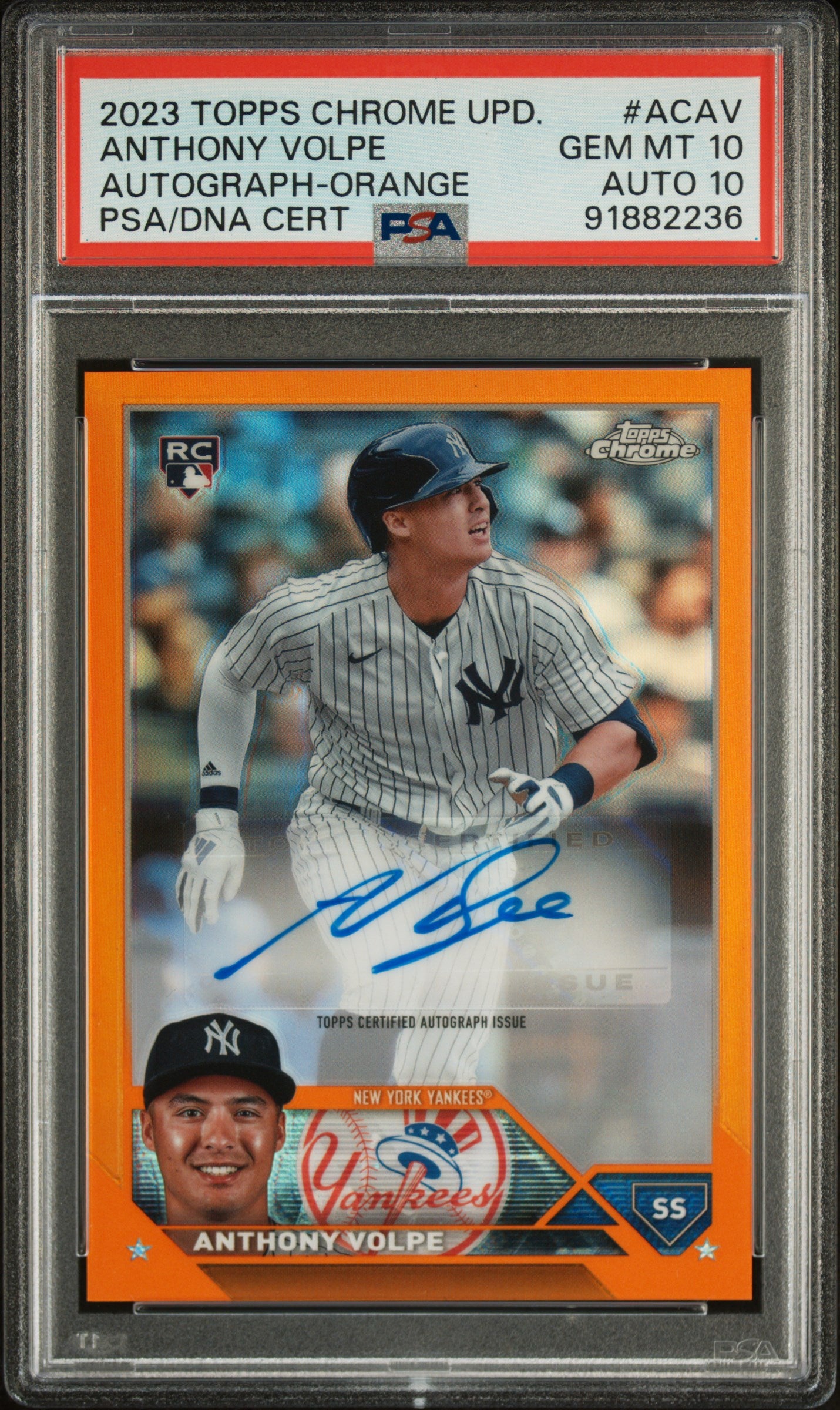Anthony Volpe 2023 Topps Chrome Update Orange Auto #25/25 PSA 10 Auto 10