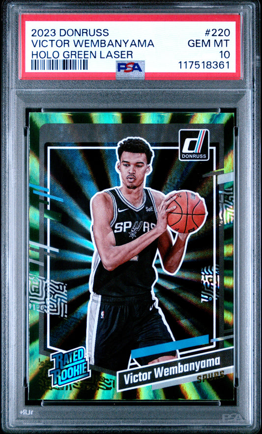 Victor Wembanyama 2023 Donruss Rookie #220 Holo Green Laser PSA 10 Gem Mint