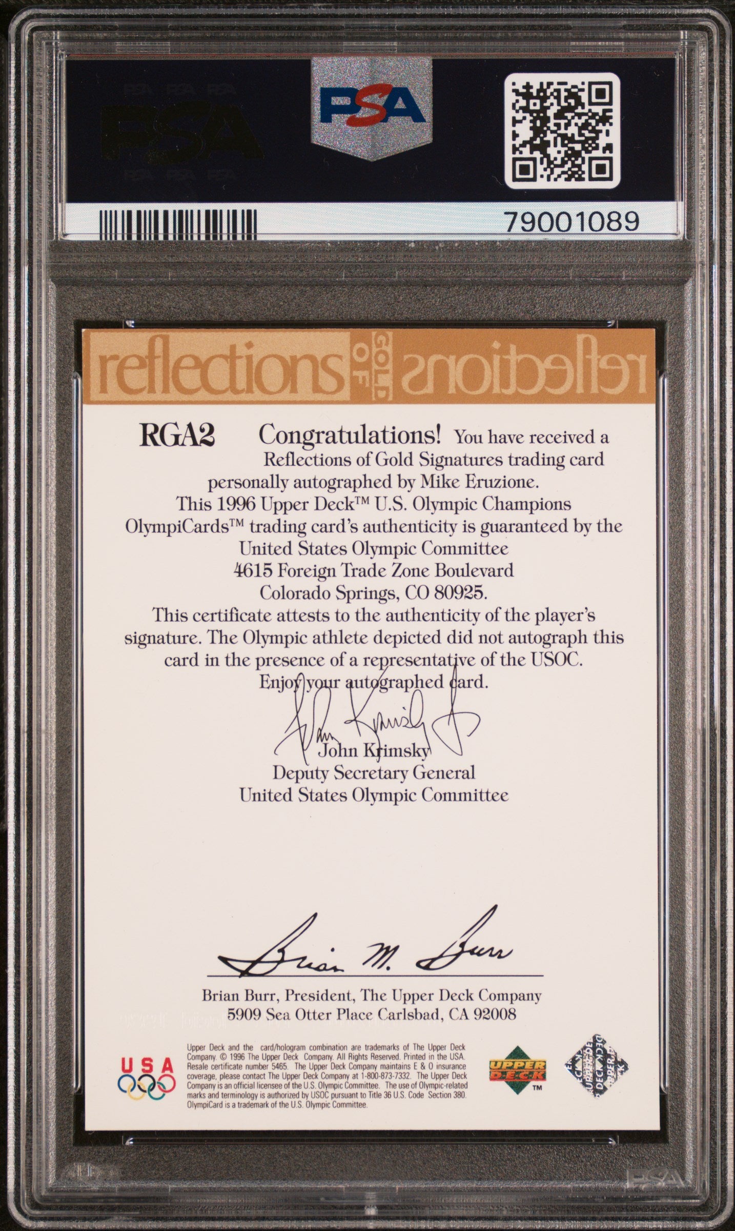 Mike Eruzione 1996 Upper Deck Olypicard Auto PSA Auth