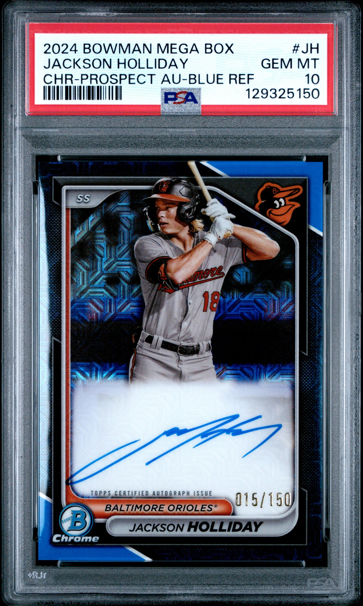 Jackson Holliday 2024 Bowman Mega Box Blue Refractor Auto #15/150 PSA 10 Gem Mint