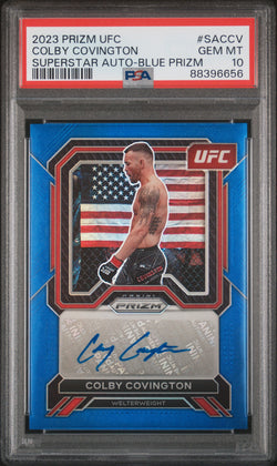 Colby Covington 2023 Panini Prizm Blue Auto #45/49 PSA 10 Gem