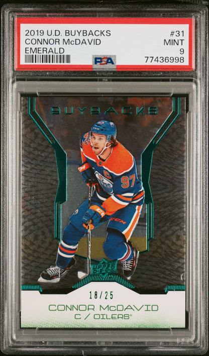 Connor McDavid 2019 Upper Deck Buybacks #31 Emerald #18/25 PSA 9 Mint