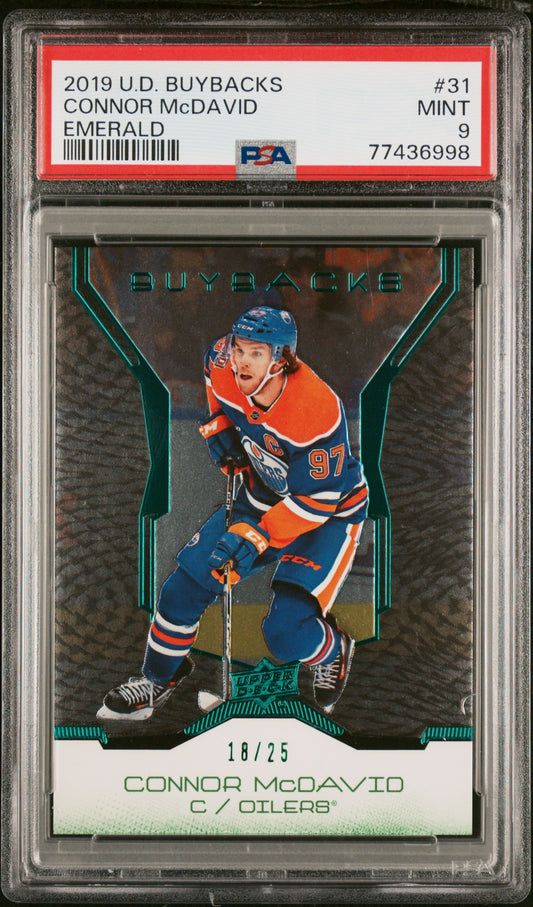 Connor McDavid 2019 Upper Deck Buybacks #31 Emerald #18/25 PSA 9 Mint