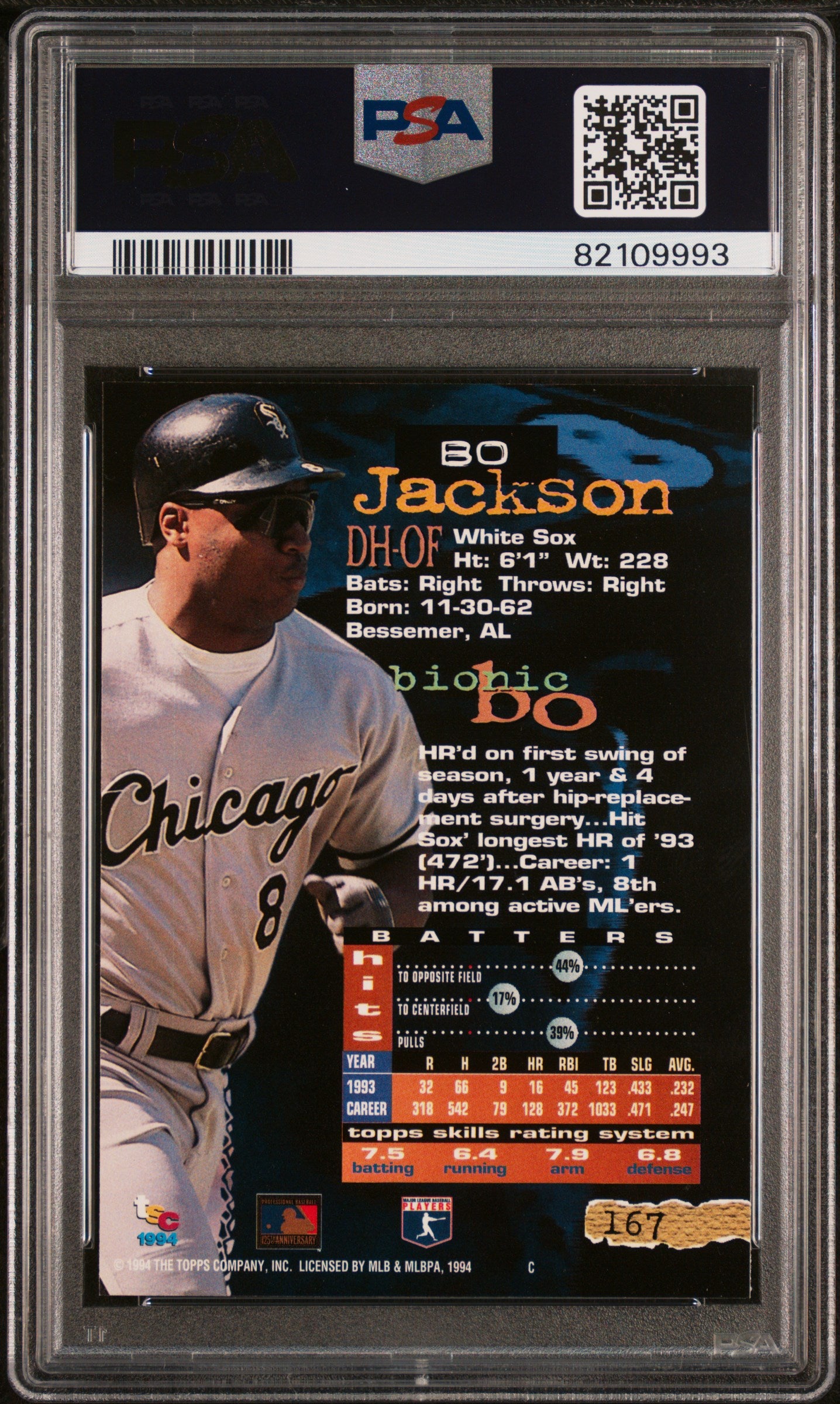 Bo Jackson 1994 Stadium Blub #167 1st Day Issue PSA 9 Mint