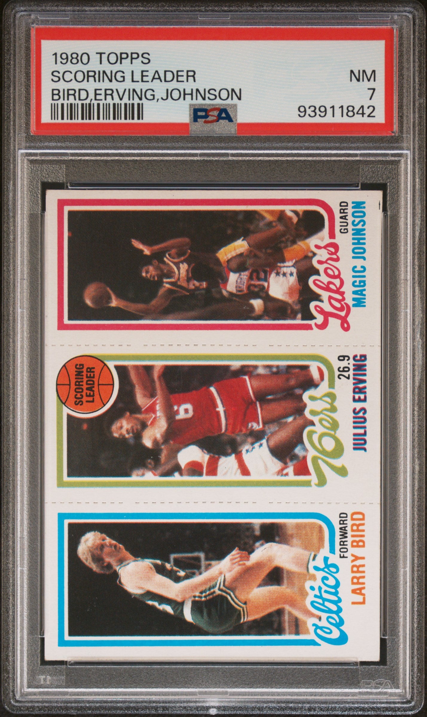 Larry Bird + Magic Johnson + Julius Erving 1980 Topps Rookie PSA 7 Near Mint 1842