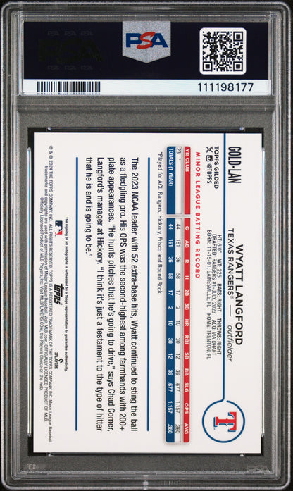 Wyatt Langford 2024 Topps Gilded Collection Gold Auto #49/199 PSA 9 Auto 10