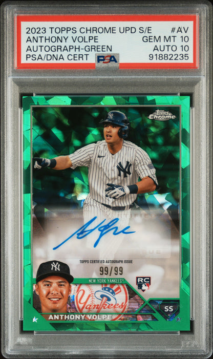 Anthony Volpe 2023 Topps Chrome Update Sapphire Green Auto #99/99 PSA 10 Auto 10