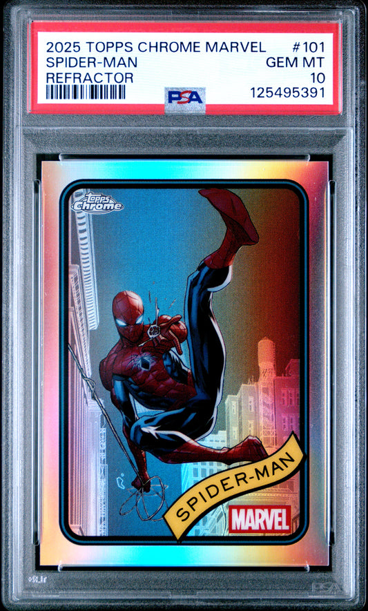 Spider-Man 2025 TOpps Chrome Marvel #101 Refractor PSA 10 Gem Mint