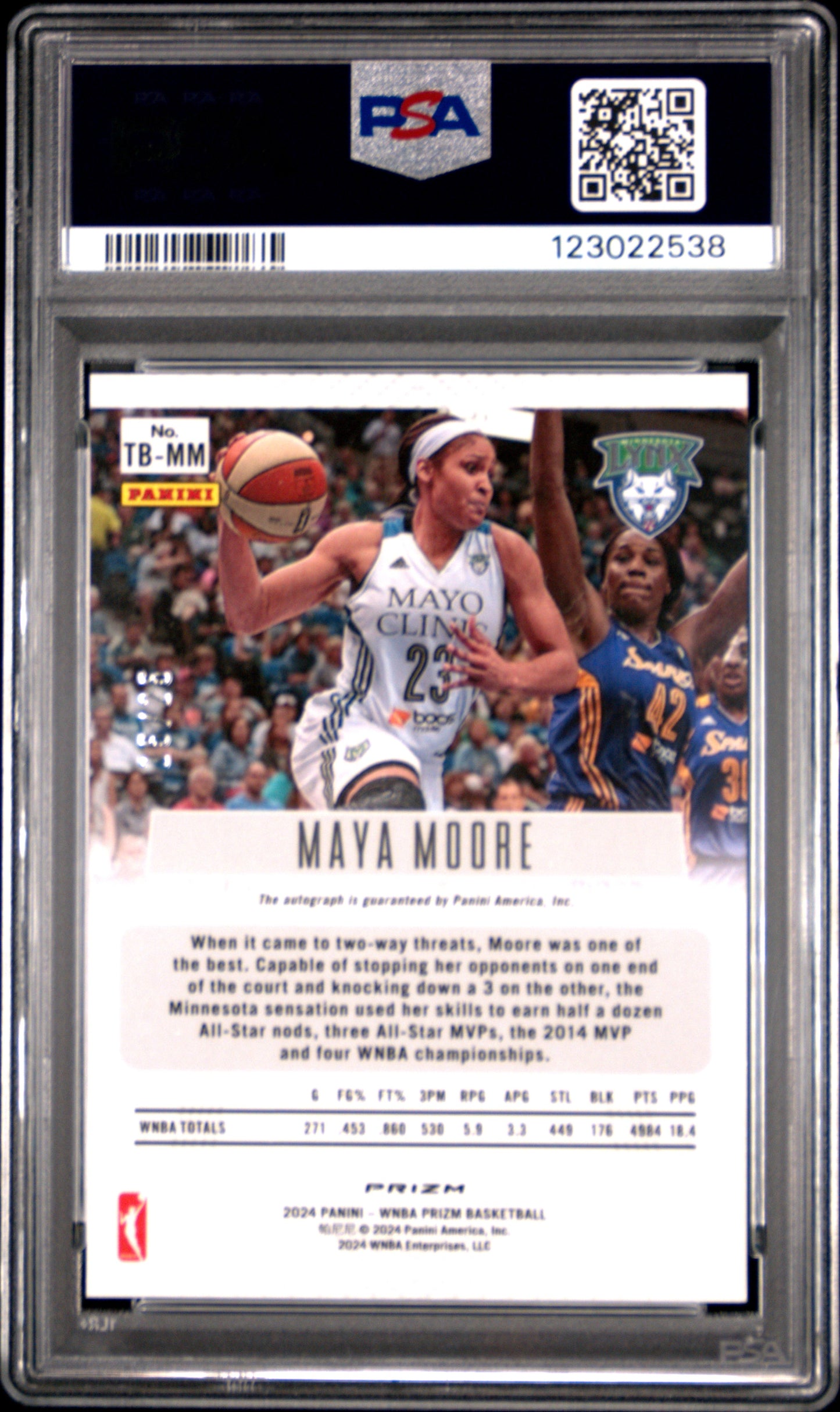 Maya Moore 2024 Panini Prizm WNBA Throwback Auto Green Pulsar #15/25 PSA 10 Gem Mint