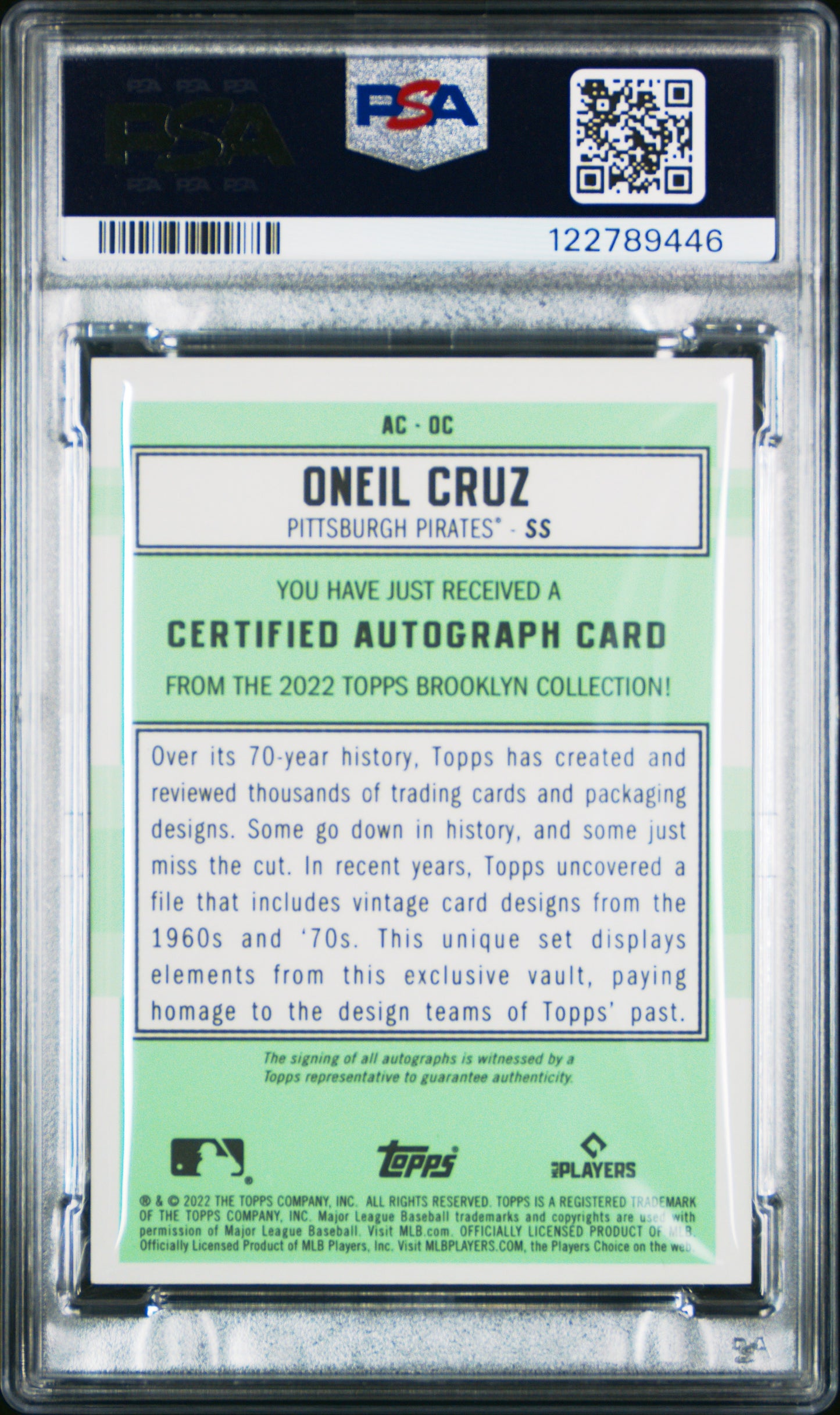 O'Neil Cruz 2022 Topps Brooklyn Collection Rookie Black Auto #38/75 PSA 10 Gem Mint