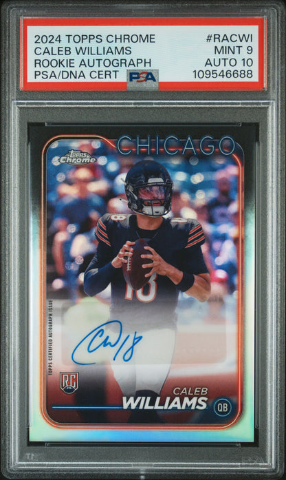 Caleb Williams 2024 Topps Chrome Rookie Auto PSA 9 Auto 10