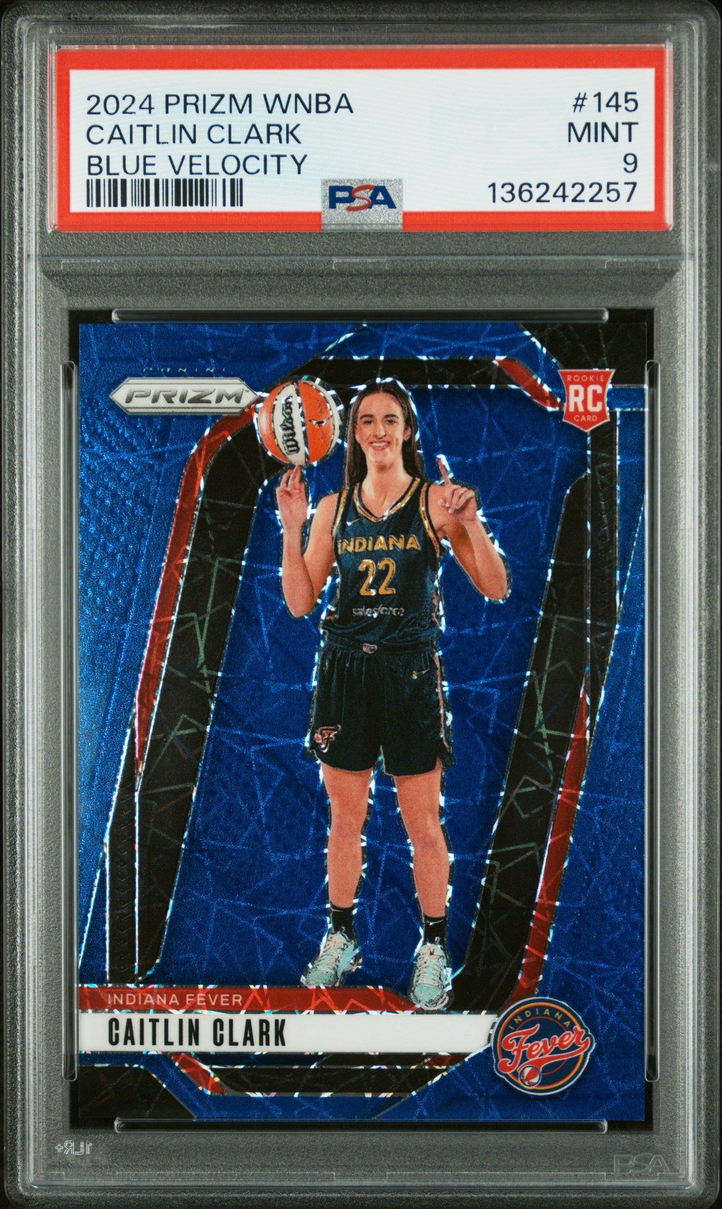 Caitlin Clark 2024 Panini Prizm WNBA #145 Blue Velocity PSA 9 Mint