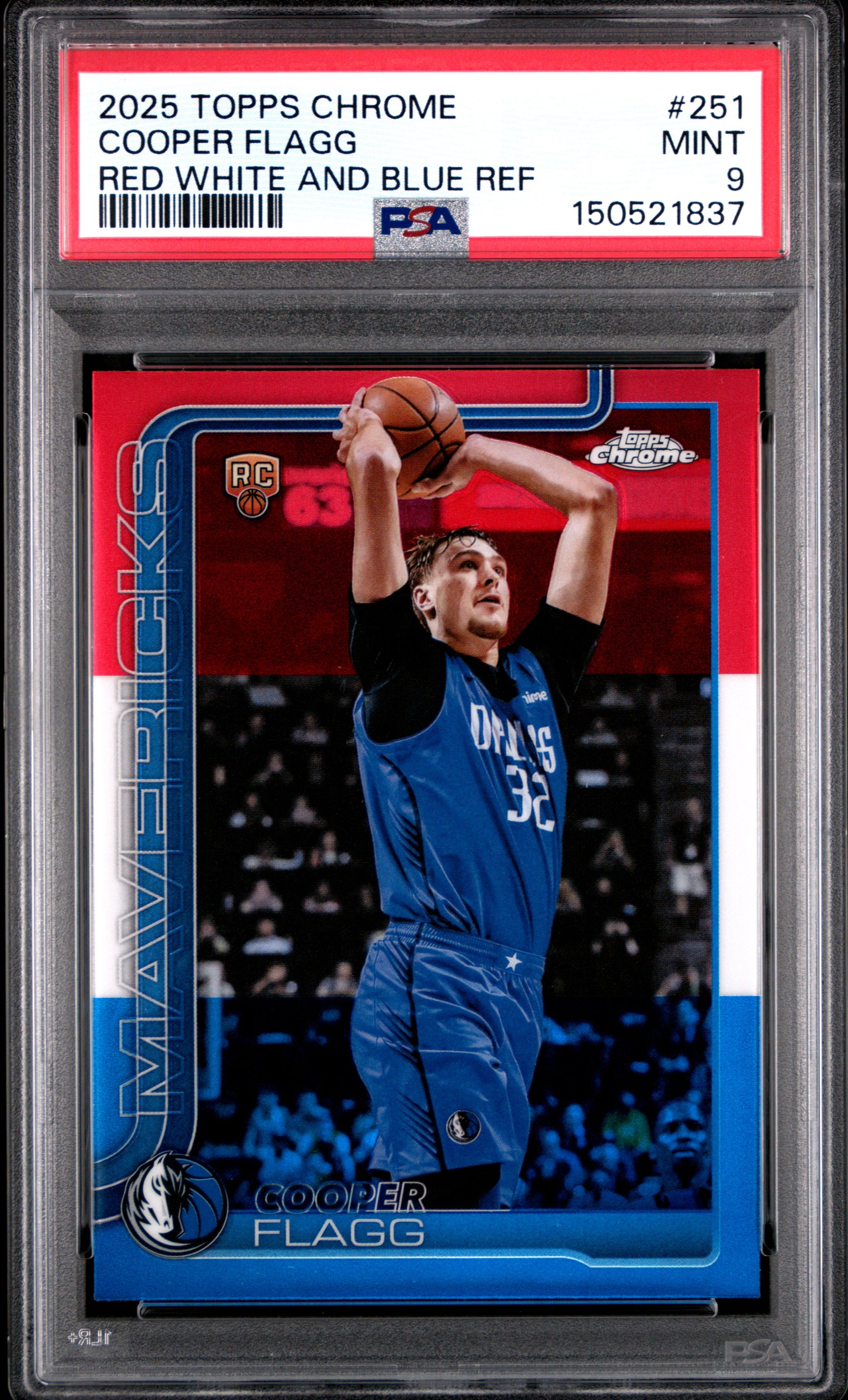 Copper Flagg 2025 Topps Chrome Red White Blue refractor PSA 9 Mint 1837