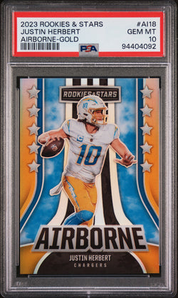 Justin Herbert 2023 Panini Rookies and Stars Airborne Gold #1/10 PSA 10 Gem Mint