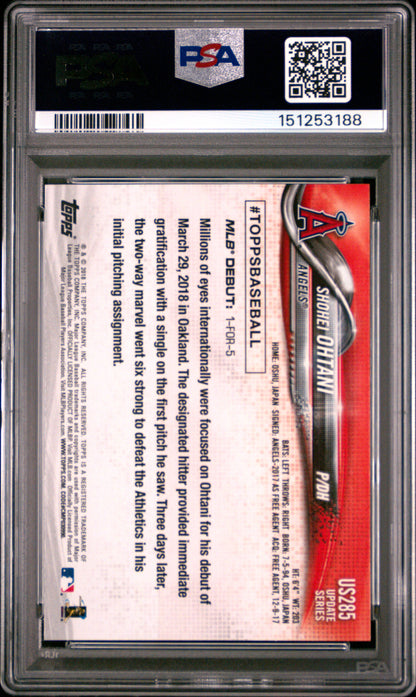 Shohei Ohtani 2018 Topps Update Rookie #US285 PSA 10 Gem Mint