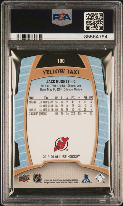 Jack Hughes 2019 Upper Deck Allure Yellow Taxi Rookie PSA 10 Gem Mint