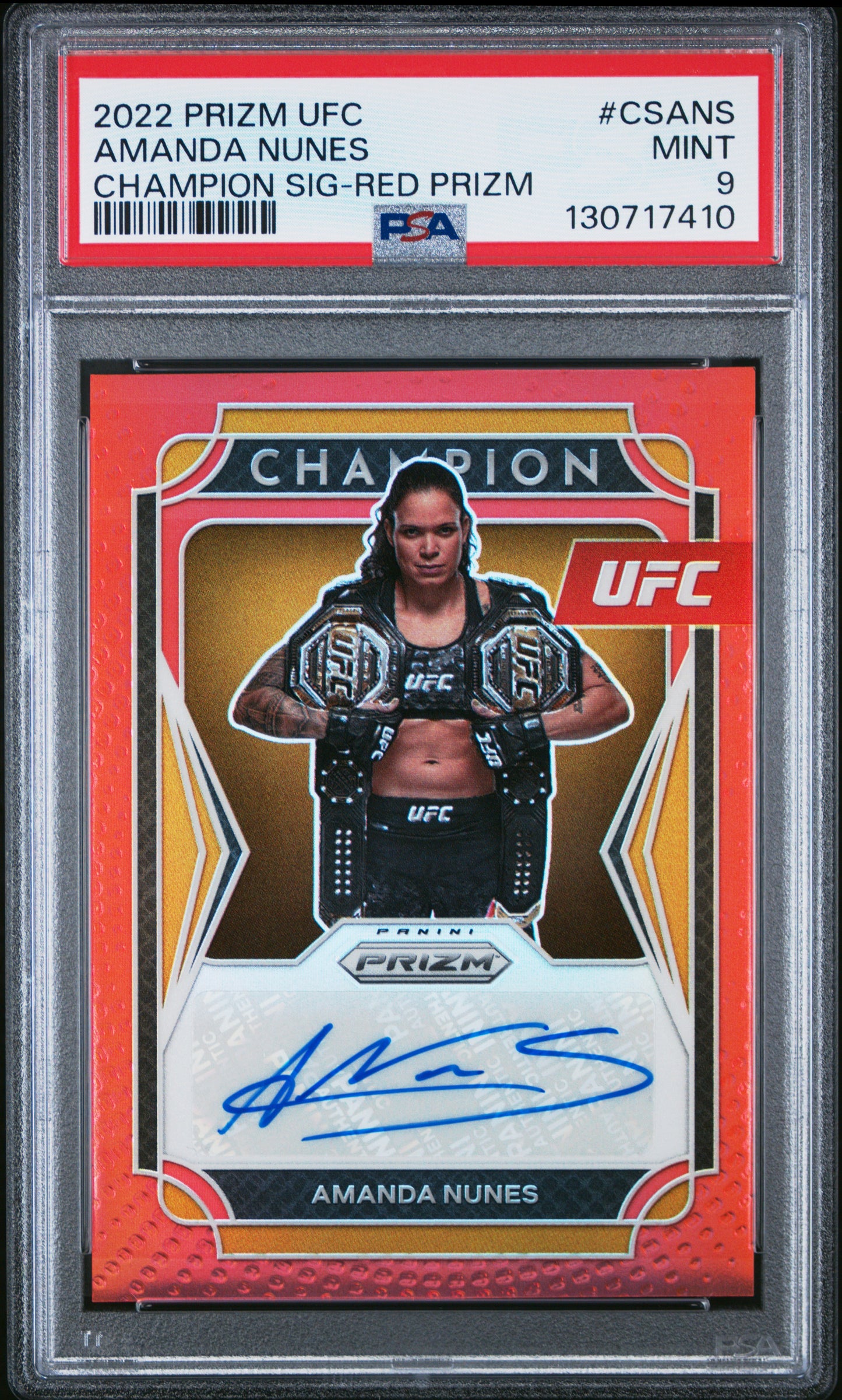 Amanada Nunes 2022 Panini Prizm UFC Red Prizm Champion Signatures PSA 9 Mint