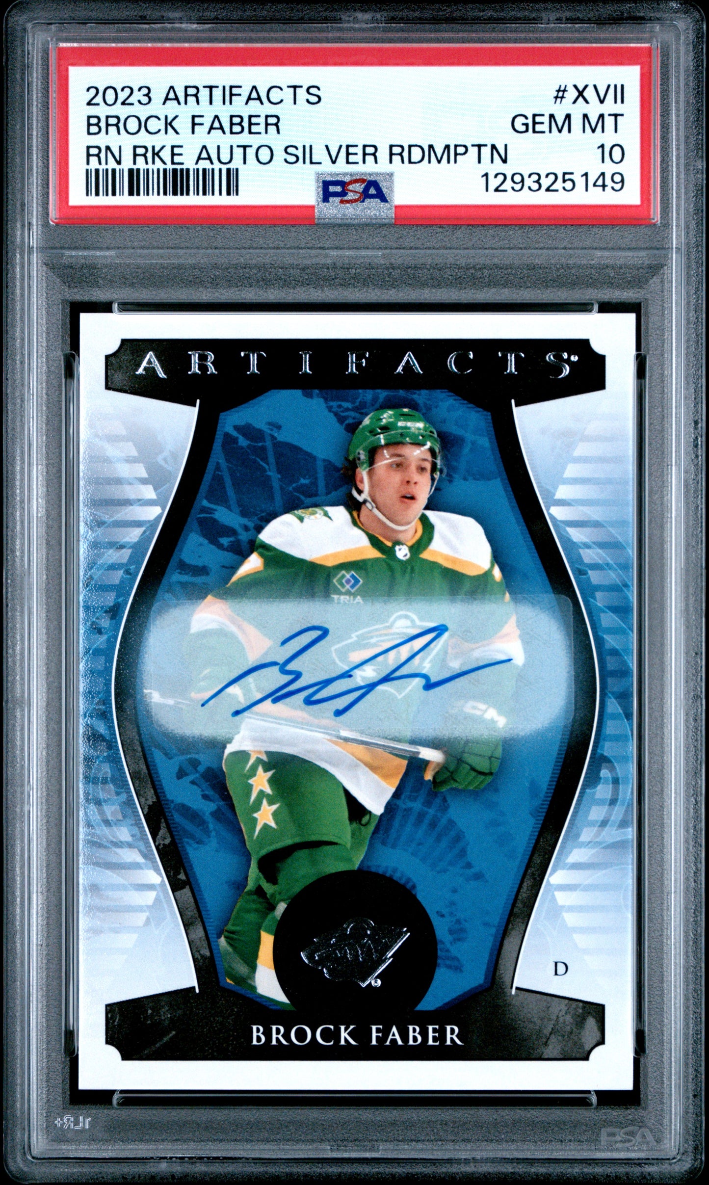 Brock Faber 2023 Upper Deck Artifacts Silver Redemption Rookie Auto PSA 10 Gem Mint