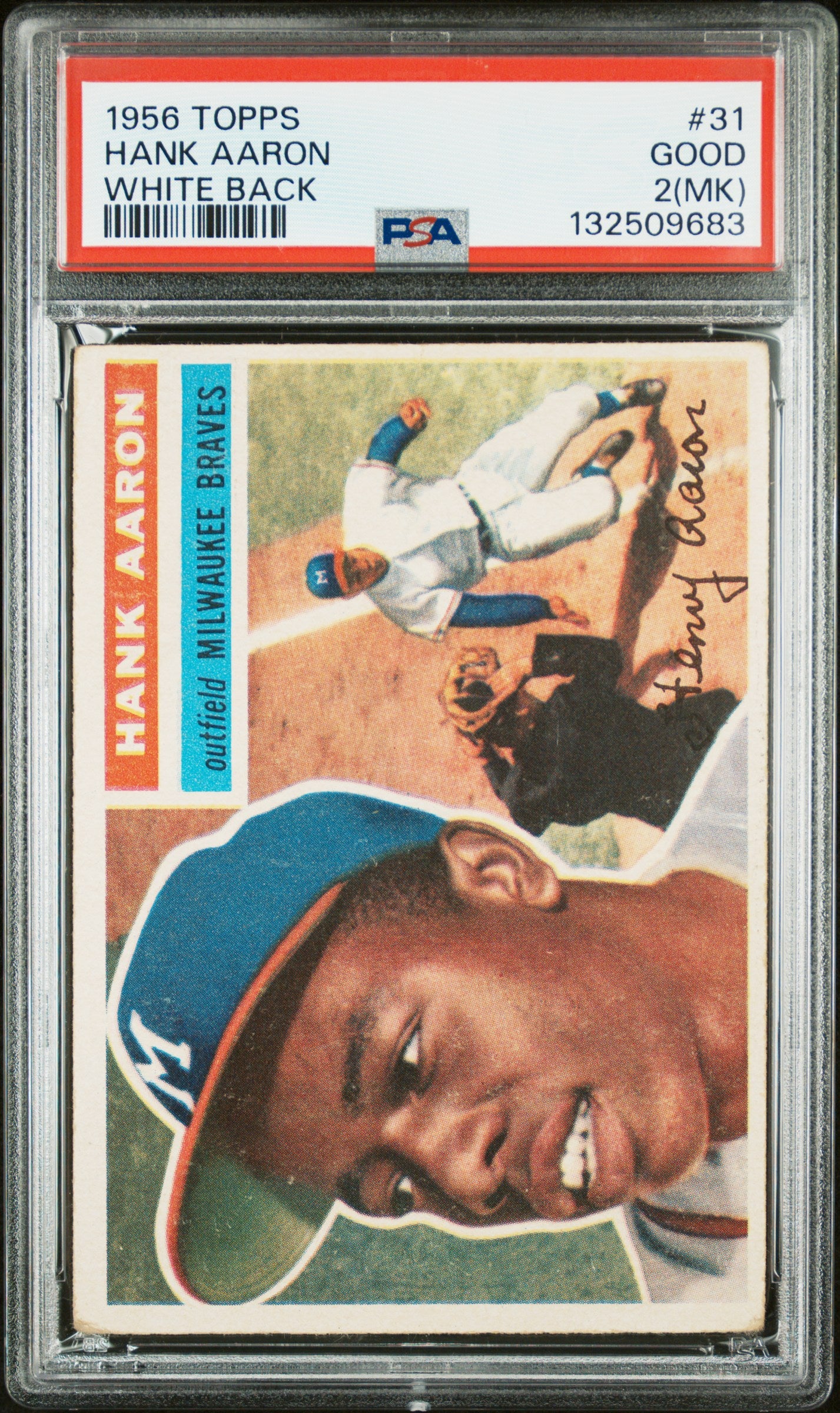 Hank Aaron 1956 Topps White Back #31 PSA (MK) Good