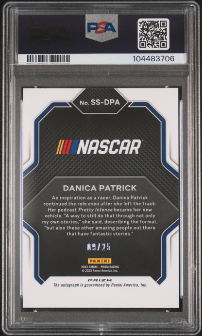 Danica Patrick 2023 Panini Prizm Purple/Yellow Hyper Auto #9/25 PSA 10 Auto 10