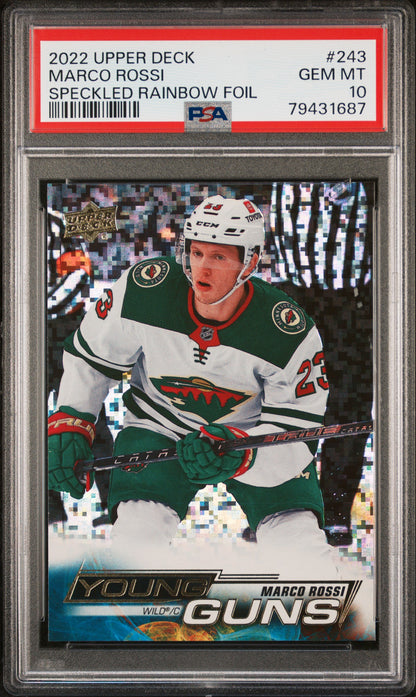 Marco Rossi 2022 Upper Deck Rookie #243 Speckled Rainbow Foil PSA 10 Gem Mint