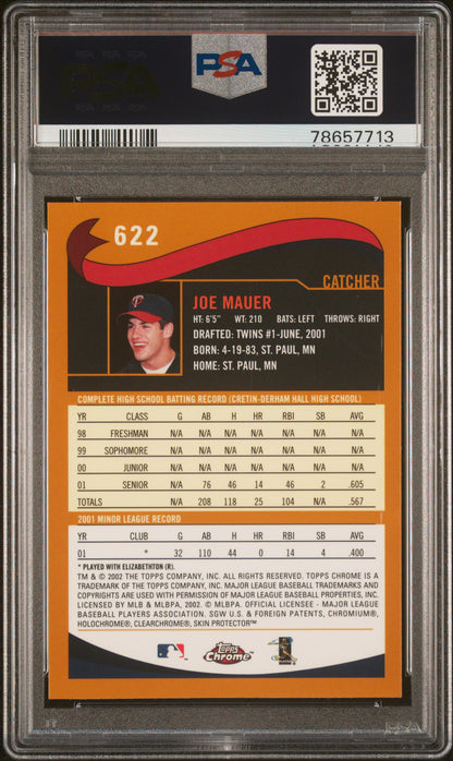 Joe Mauer 2002 Topps Chrome Autographed Rookie #622 PSA 9 Auto 10