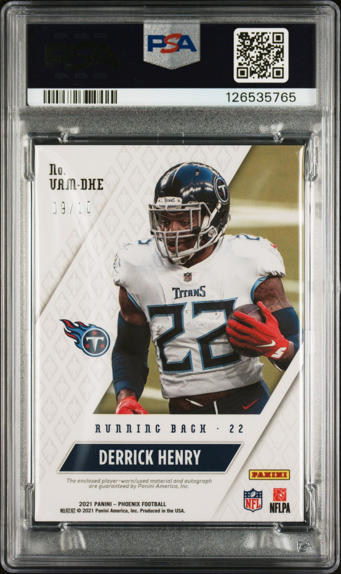 Derrick Henry 2021 Panini Phoenix Green Patch Autograph #9/10 PSA 8 Auto 10