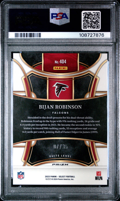 Bijan Robinson 2023 Panini Select #404 White Prizm #7/35 PSA 10 Gem Mint