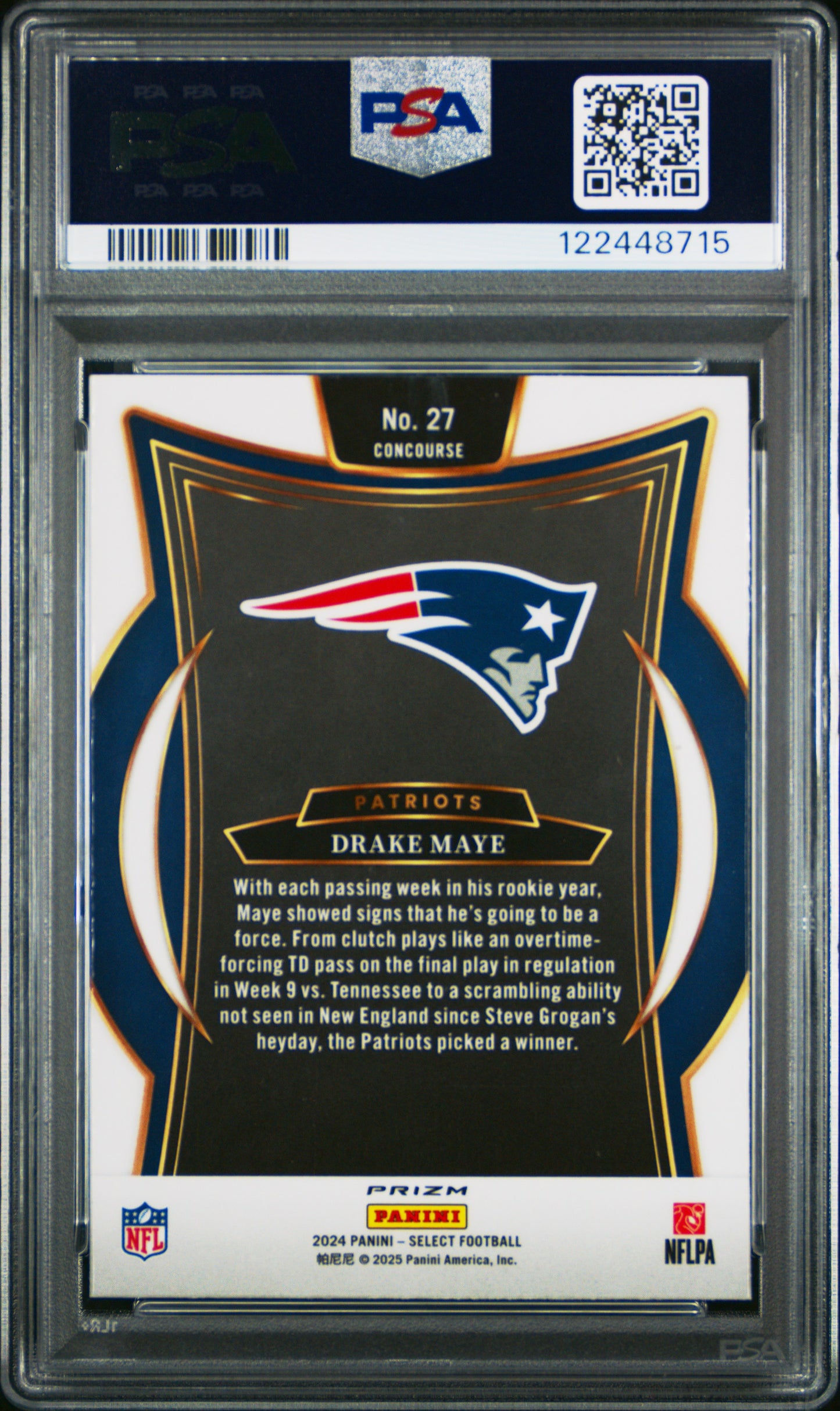 Drake Maye 2024 Select #27 Red and Blue Shock PSA 10 Gem Mint