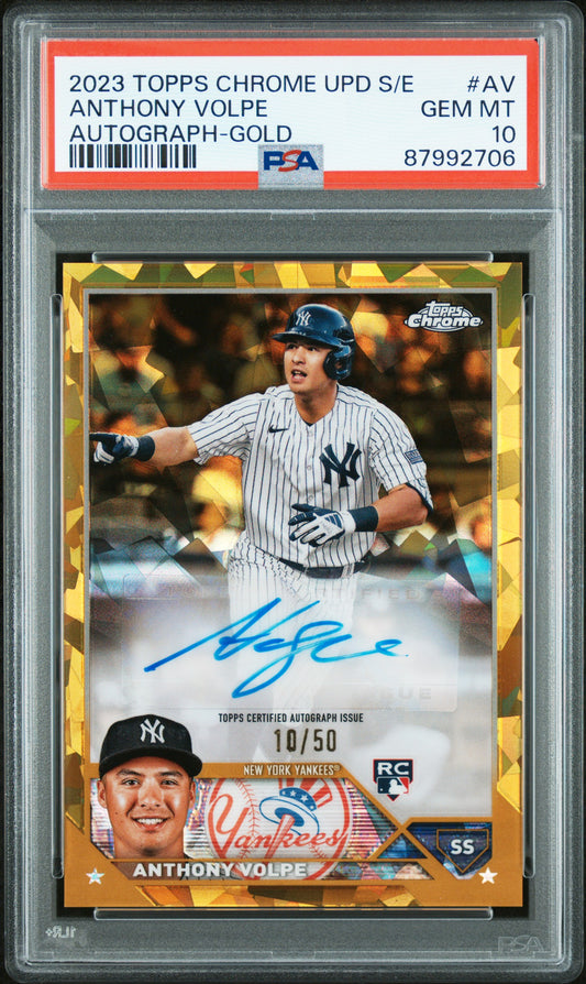 Anthony Volpe 2023 Topps Chrome Update Sapphire Gold Autograph #10/50 PSA 10 Gem Mint