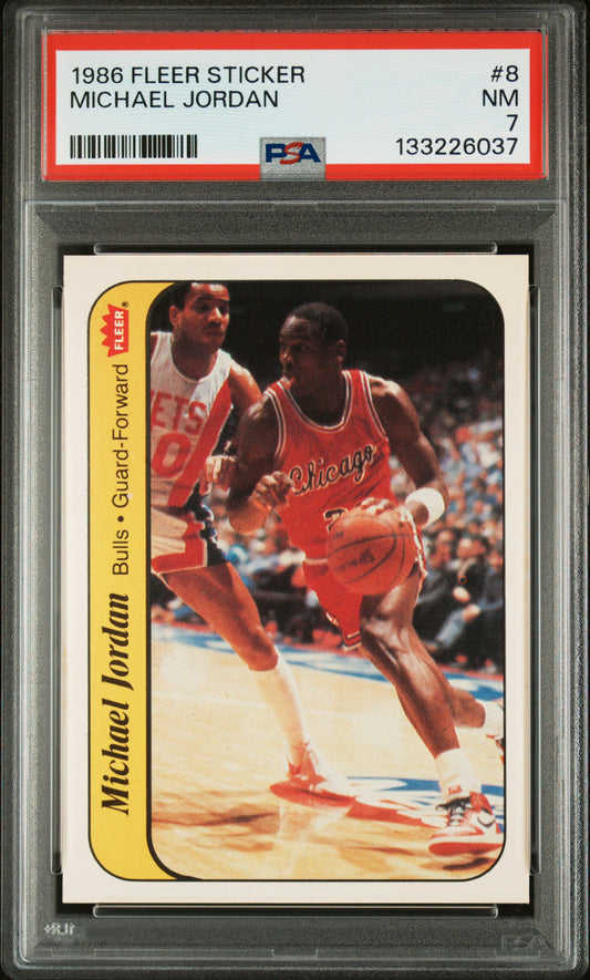Michael Jordan 1986 Fleer Sticker Rookie #8 PSA 7 Near Mint 6037